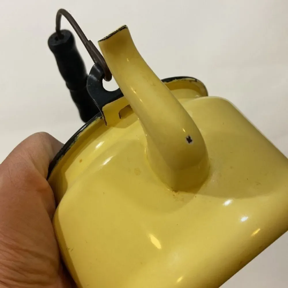 Vintage Yellow Teapot with Black Accents